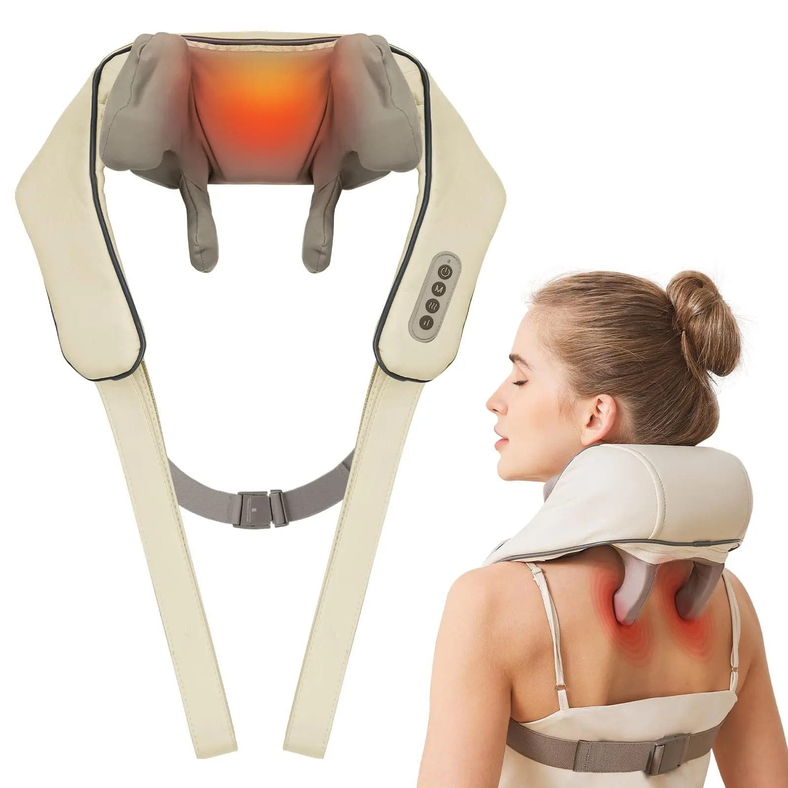 Nackenmassagegerät mit Wärmefunktion, kabellose Nacken- und Schultermassage, wiederaufladbares Shiatsu-Knetmassagegerät zur Schmerzlinderung und Tiefengewebsmassage_voghion.com