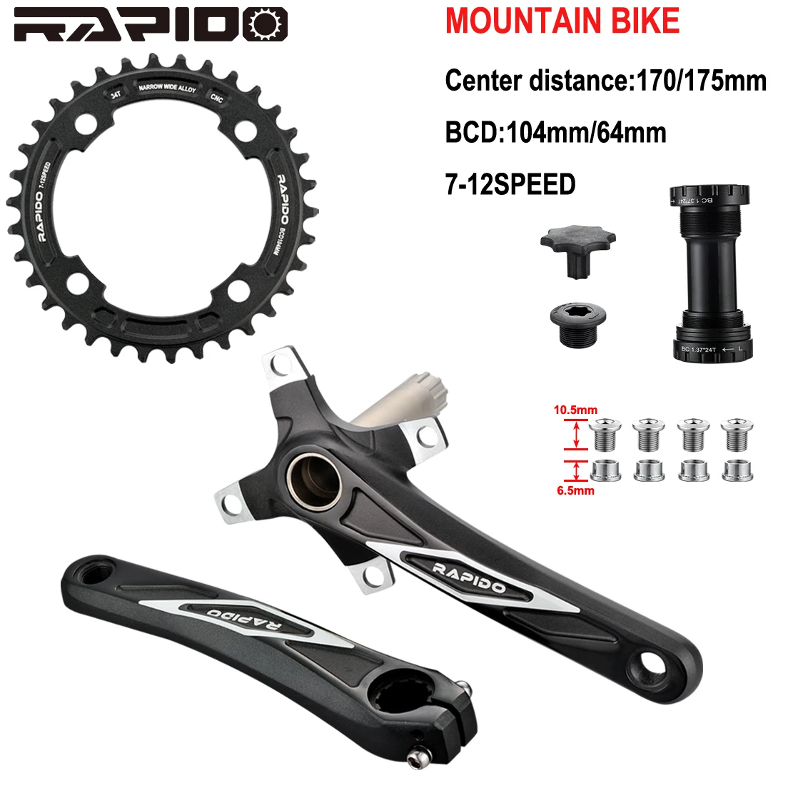 

Fast MTB BICYLE CRANKSET CHAINWHEEL MOUNTAIN BIKE Base Plate and Connecting Rod NARROW WIDE BCD104 170 175MM 32/34/36/38T FX8 TOX