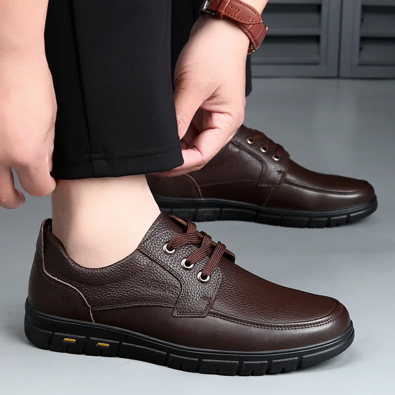 Hot Sale Men Genuine Leather Casual Shoes Soft Sole Walking Shoes Luxury Brand Middle-aged Old Man Dad Lightweight Loafers Shoes 3