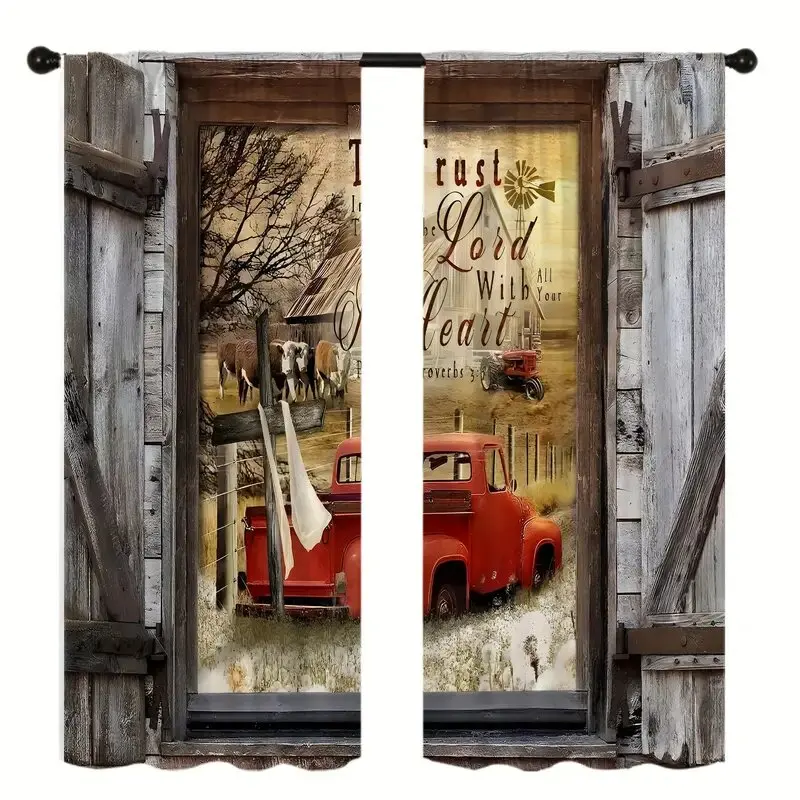 ستائر مطبوعة بنمط شاحنة حمراء قديمة، وديكورات النو...