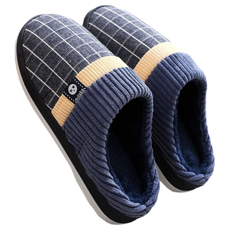 

2022 Men Slippers New Warm Men's Slippers Short Plush Flock Home Slippers for Men Hard-wearing Non-slip Sewing Soft Male Shoes