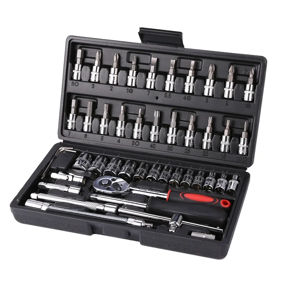 Socket Wrench Set Car Repair Tools 46/53 Piece Drive Socket Set 1/4 Inch Ratchet Wrench Set For Auto Repair House