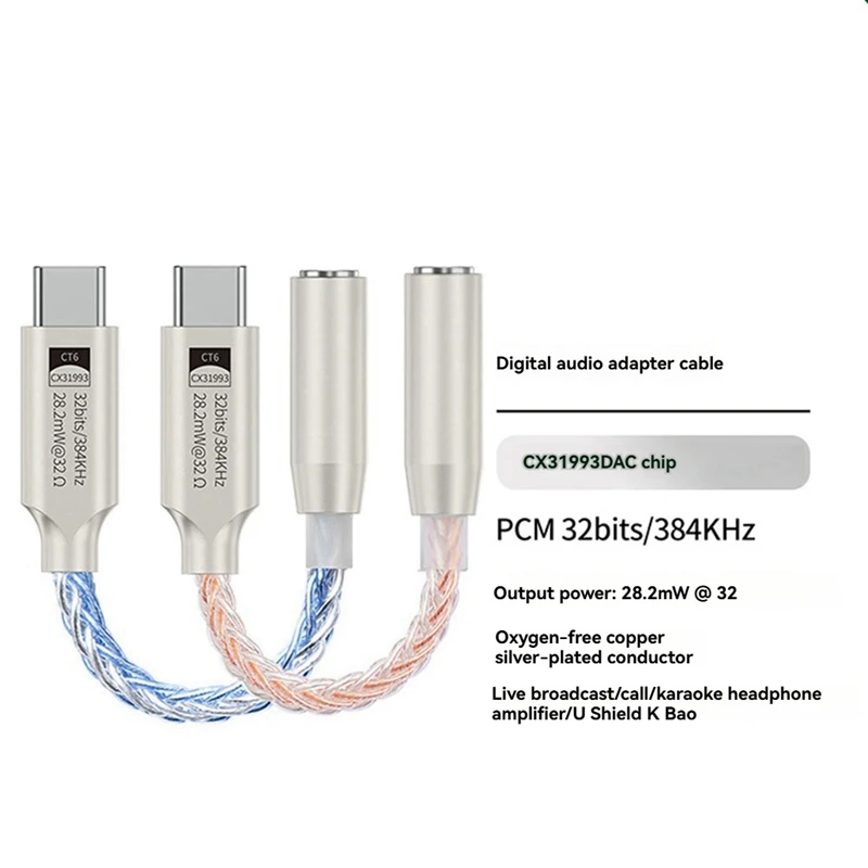 APPLIA-32Bit 384Khz Hifi USB Type C To 3.5Mm Audio Adapter Hi-Res DAC Digital Audio Decoder Headphone Jack AUX Converter