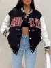 Brooklyn New York 1898 Art Letter Print Baseball Jersey Female Button Fleece Jacket Autumn Casual Clothes Loose Sportswear Women