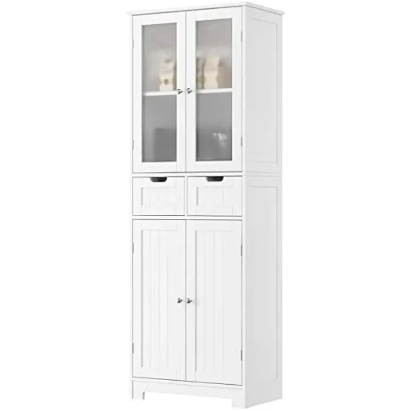 

67" Tall Storage Cabinet, Freestanding Pantry Cabinet w/ Glass Door & Shelves & 2 Drawers for Living Room, Kitchen, Dining Room