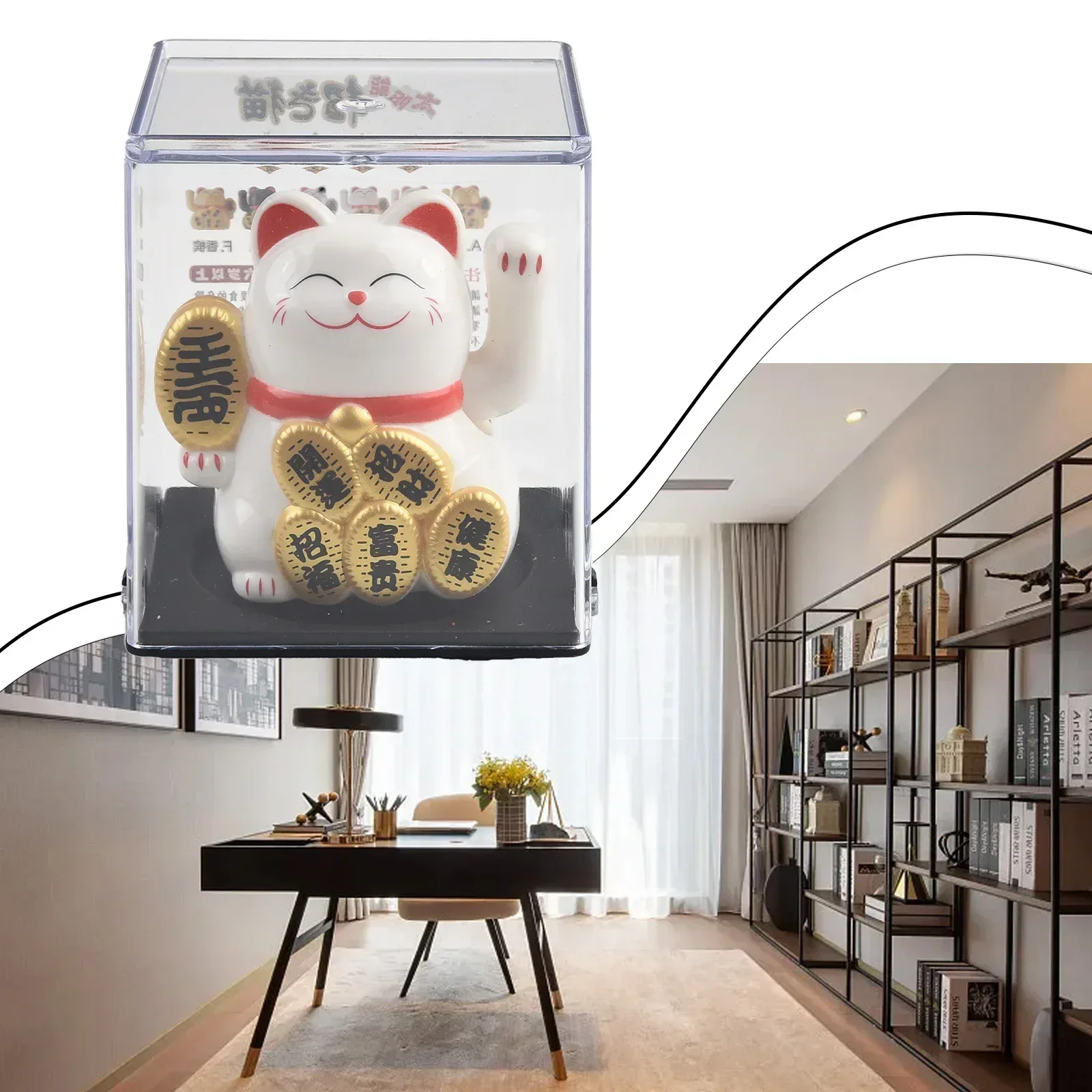 Solar Powered Maneki Neko Lucky Cat Welcoming Chinese Lucky Cat Waving Hand Beckoning Fortune Figurines For Home Decor