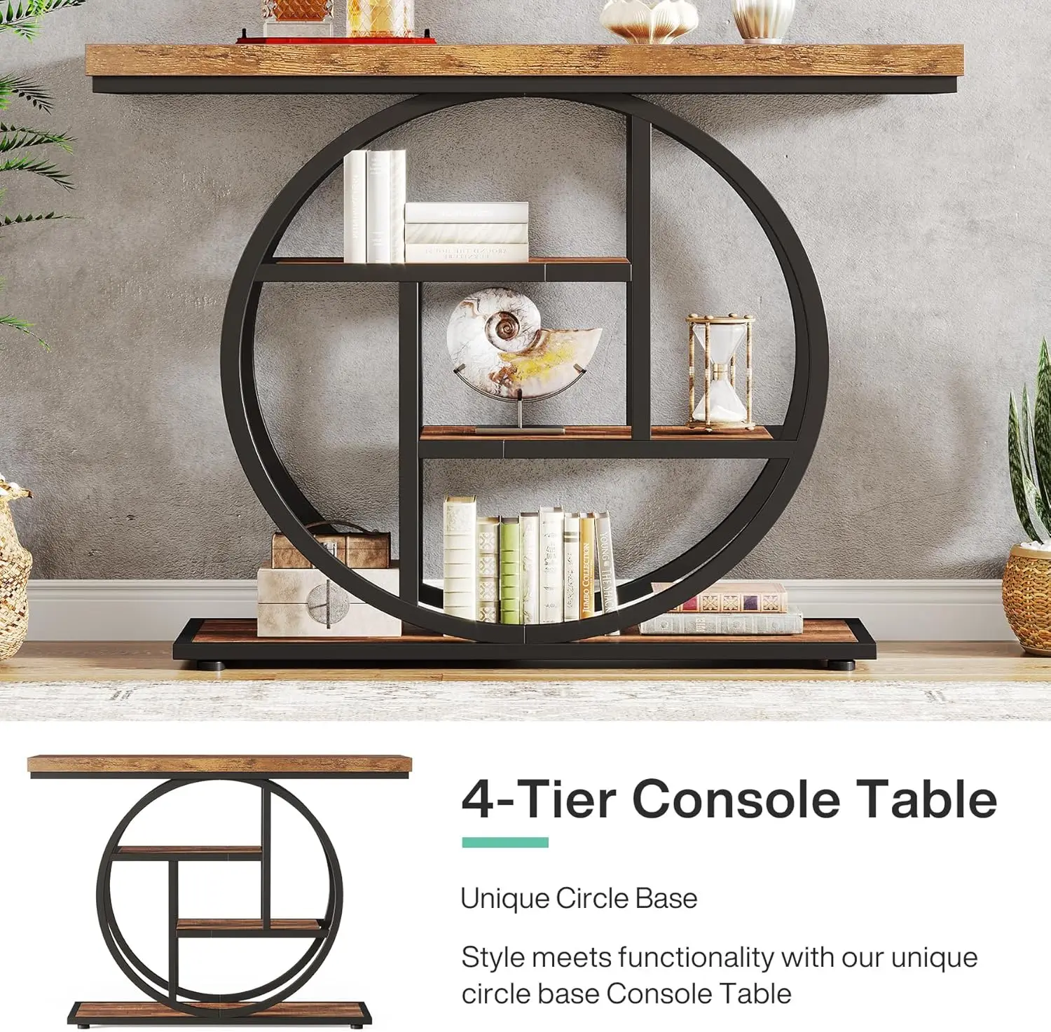 4-Tier Console Table with Circle Base 5