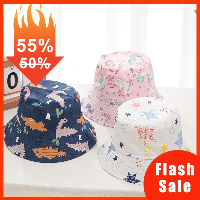 Dinosaur Print Baby Bucket Hat Cute Cartoon Cotton Children Fisherman Cap Toddler Boys Girls Summer Beach Sun Hats Panama Cap