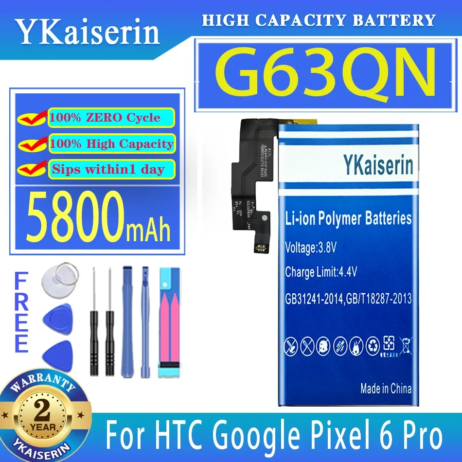 

Аккумулятор ykaisin G63QN GMSB3 5200 мАч/5800 мач для HTC Google Pixel 6 Pro Pixel6 Pro 6 Bateria