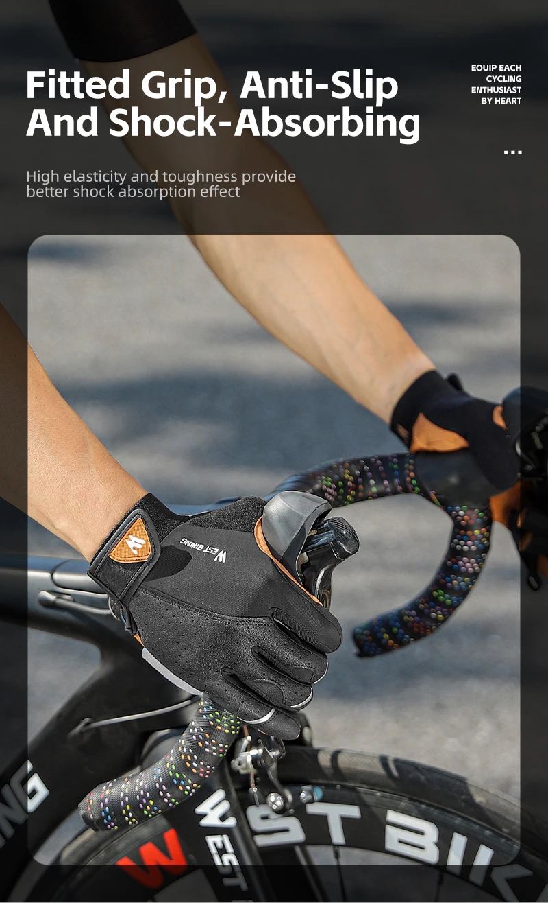 WEST BIKING Herren Vollfinger-Fahrradhandschuhe Touchscreen-fähig Rutschfest Stoßdämpfend Motorrad- und Fahrradhandschuhe für Frühling und Herbst – Detail 9