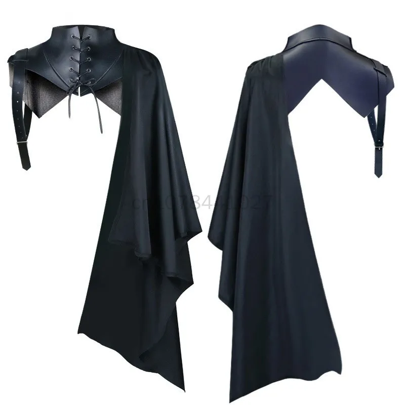 

Medieval Party Anime Cosplay Costumes Men Gothic Knight Single Sleeve Shawl Armor Viking Pirate Cloak Hooded Capes Soldier Tops