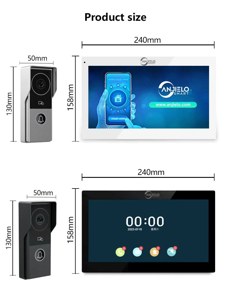 ANJIELO 2 Wire Visiophone Doorbell Video Intercom System for Home Metal Door Pho