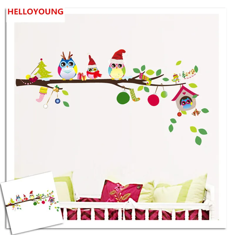 

Cartoon Owl Branch Wall Decals For Kids Rooms Living Room Bedroom Home Decor DIY Animal Wall Stickers PVC Posters Mural Art