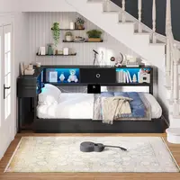 Twin Bed with Storage Drawers, Bookcase, Charging Station, LED Lights, and Daybed for Kids & Teens in Black 2