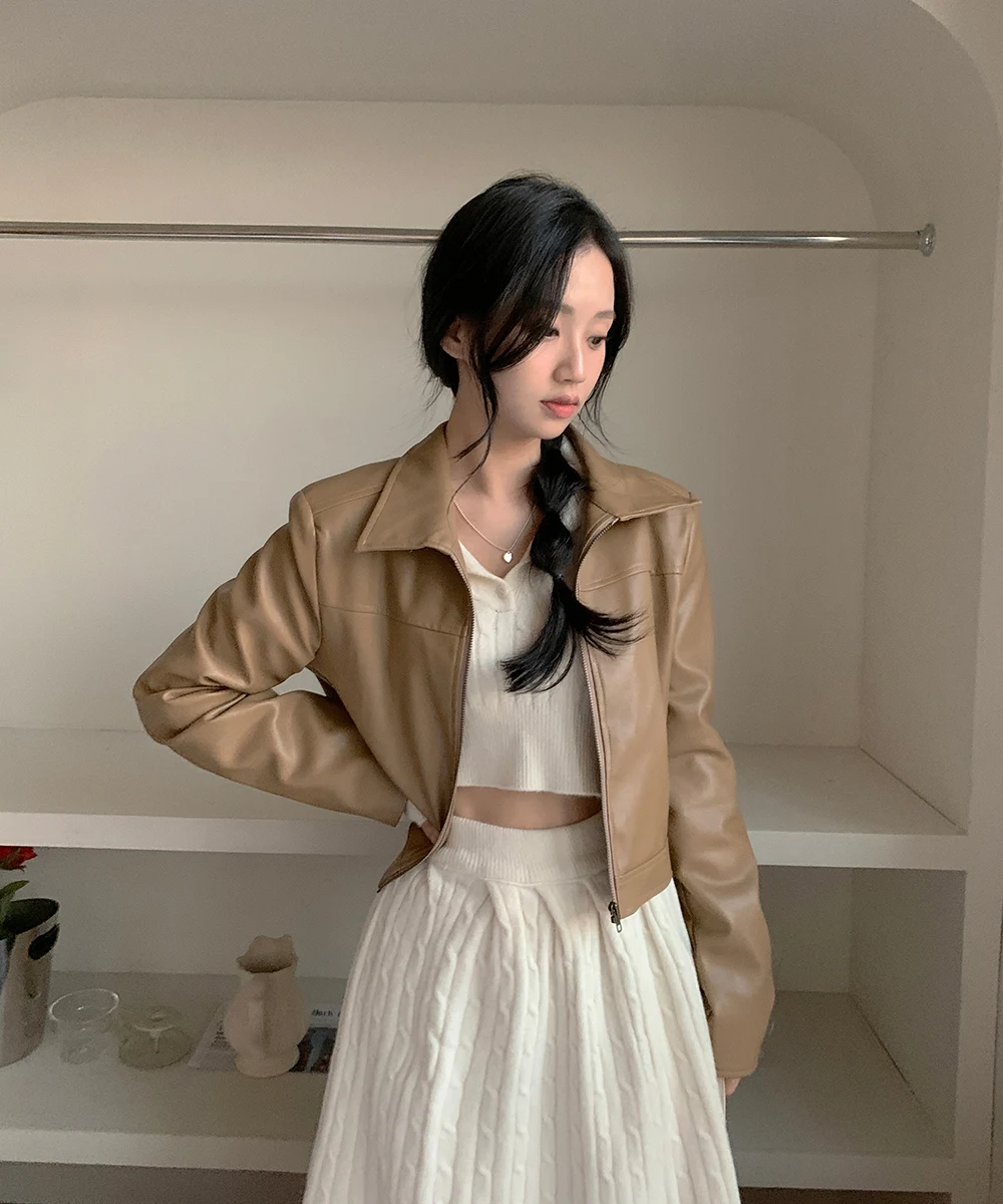 Korean Fashion Two-piece Set Women Pullover Turn-down Collar Crop Top Mini Skirt Solid Casual Suit Autumn New Knitwear Outfits