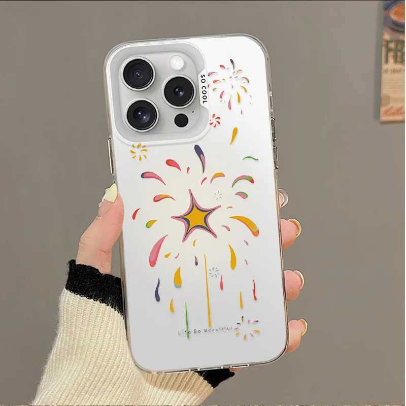 Модный Красочный розовый чехол из ТПУ с изображением фейерверка для iPhone 15 14 13 12 11 Pro Max X XR Plus 2 в 1 противоударный защитный чехол с полным покрытием