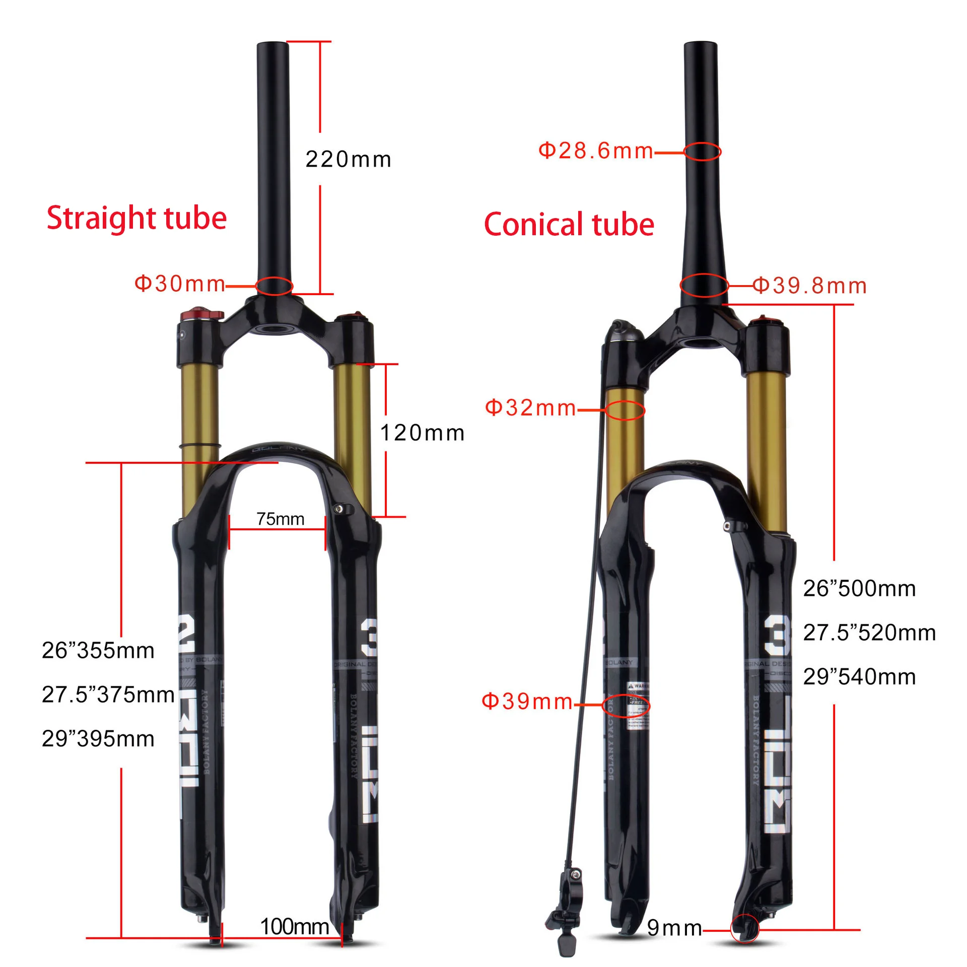 Magnesium Alloy MTB Bicycle Fork Air Inch Mountain Bike