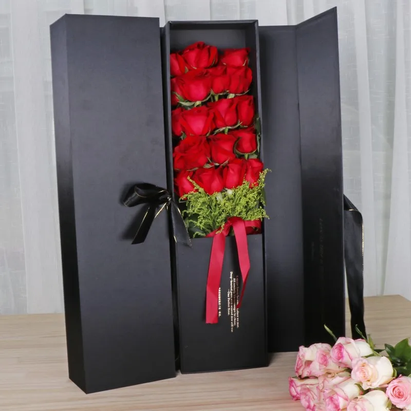 Boîte d'emballage de fleurs rectangulaire en carton imprimé avec logo personnalisé, luxe