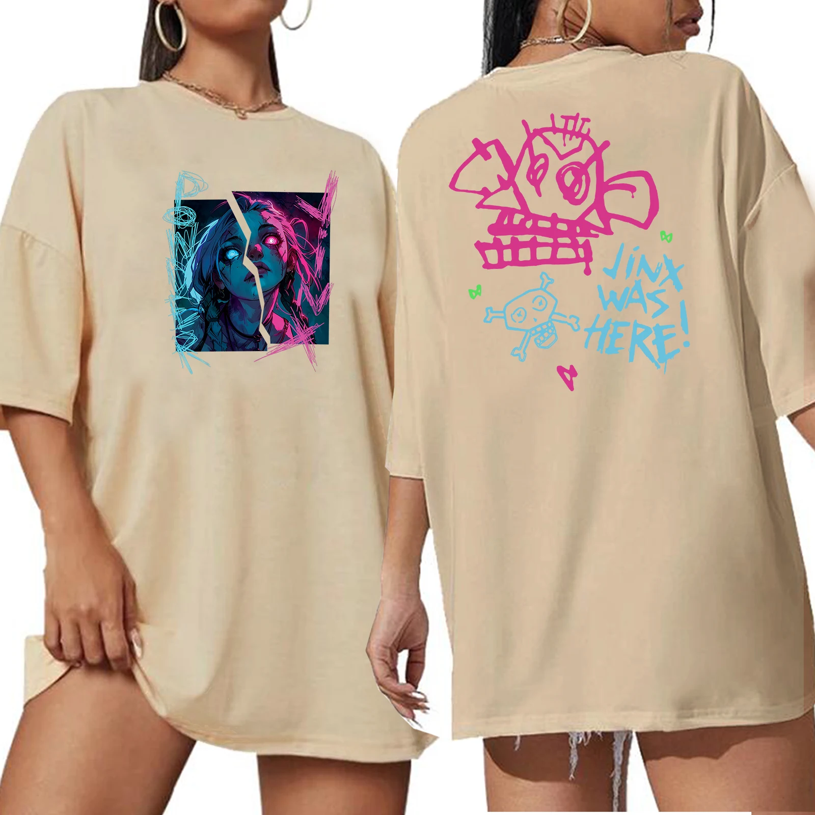 Arcane Broken Jinx Graffiti Art Extra Large T-shirt O-Neck Short Sleeve Fashion Oversize Shirts 4