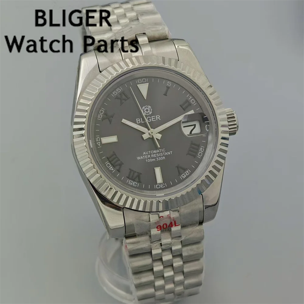 Bliger-男性用機械式ムーブメント付き自動巻き時計,発光グリーン 