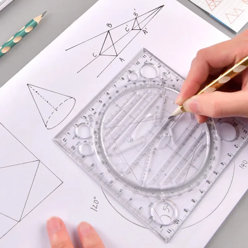 Multifunction Rotatable Ruler Drawing Template Art Design Architecture Geometry Circle Drafting Measuring Scale