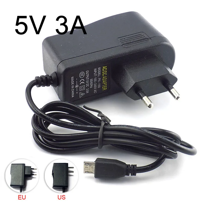 

Micro USB 5V 3A AC DC Power Adapter EU US Plug 100V~240V 3000mA Charger Supply For Raspberry Pi Zero Tablet PC