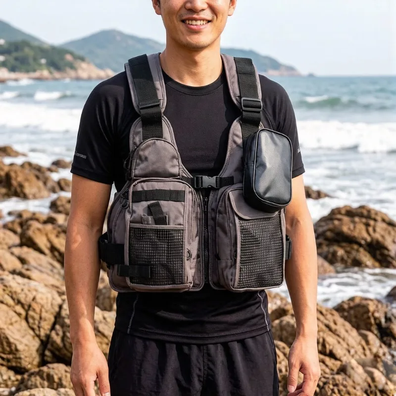 가벼운 무게의 조절 가능한 낚시용 구명조끼, 여러 개의 포켓이 있는 수상 스포츠용 부력 안전 조끼