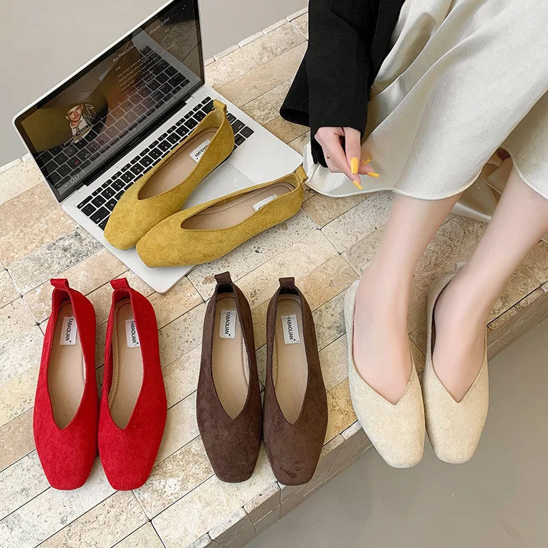 Women's Square Toe Vintage Flats Soft Loafers Comfortable Leather Ballet Shoes for Female Dress Shoes Mujer 2026 New
