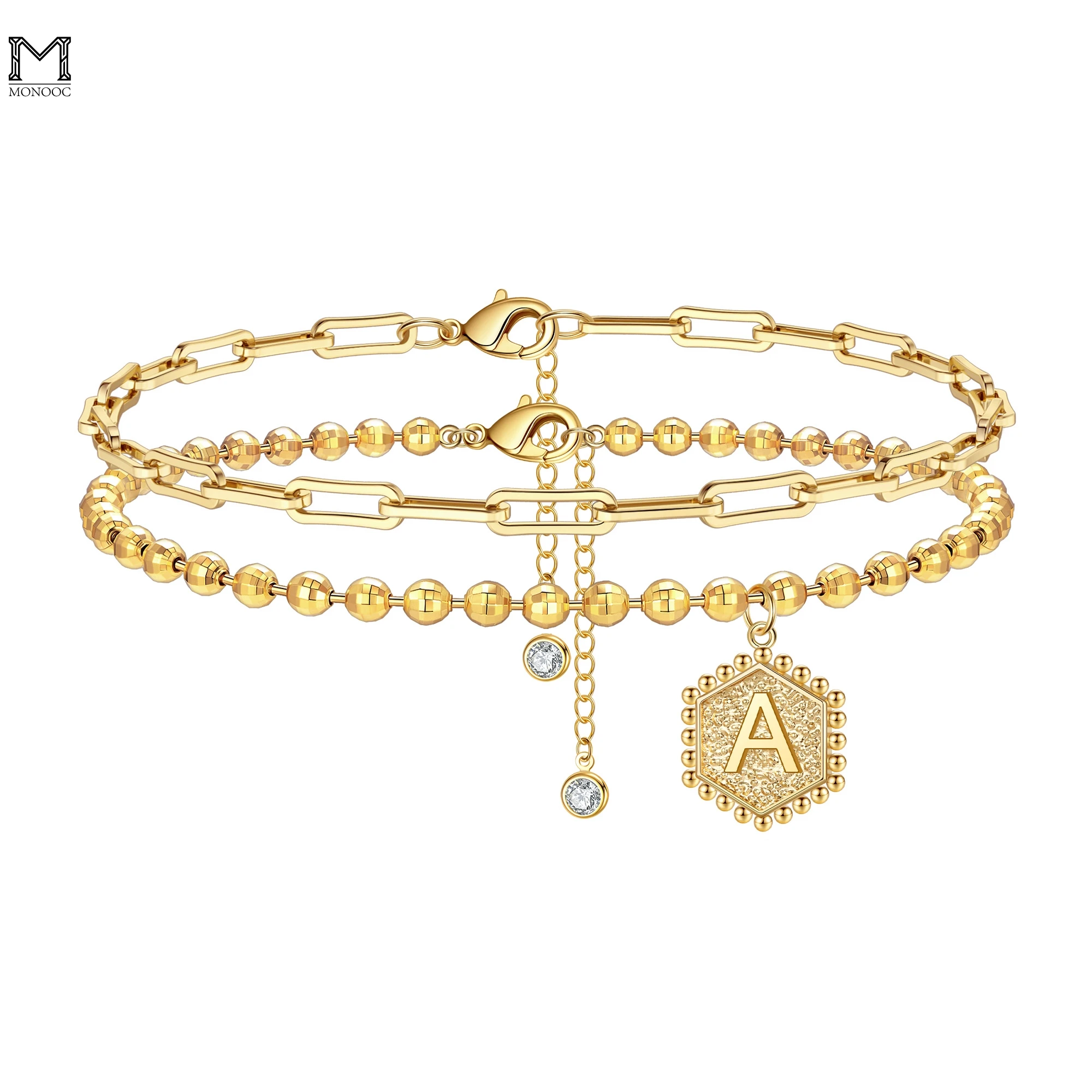 MONOOC pulsera de tobillo con inicial para mujer, tobillera con hexagonal delicada chapada en oro de 14K, joyería para el pie, tobilleras doradas para niña adolescente| | - AliExpress
