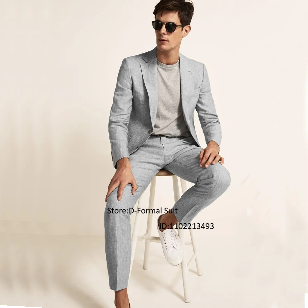 メンズ2ピーススーツ,スリムなリネンのスーツ,カジュアル,エレガント