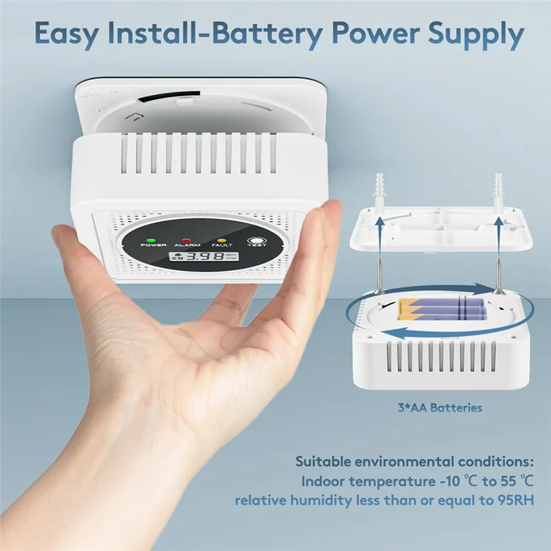 ABAC-LCD Large Screen, 85Db Alarm, 2 In 1,Carbon Monoxide Detectors, Smoke Detector, Easy Install, Smoke Combination CO Alarm