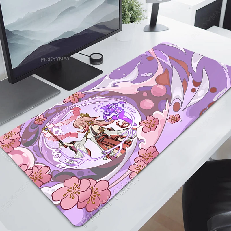 Genshin Impacto Mouse Pad Yae Mikogamer Mousepads Gaming Mousepad Teclado Mat Grande Mouse Pads Grande Computer Desk Mats Anime