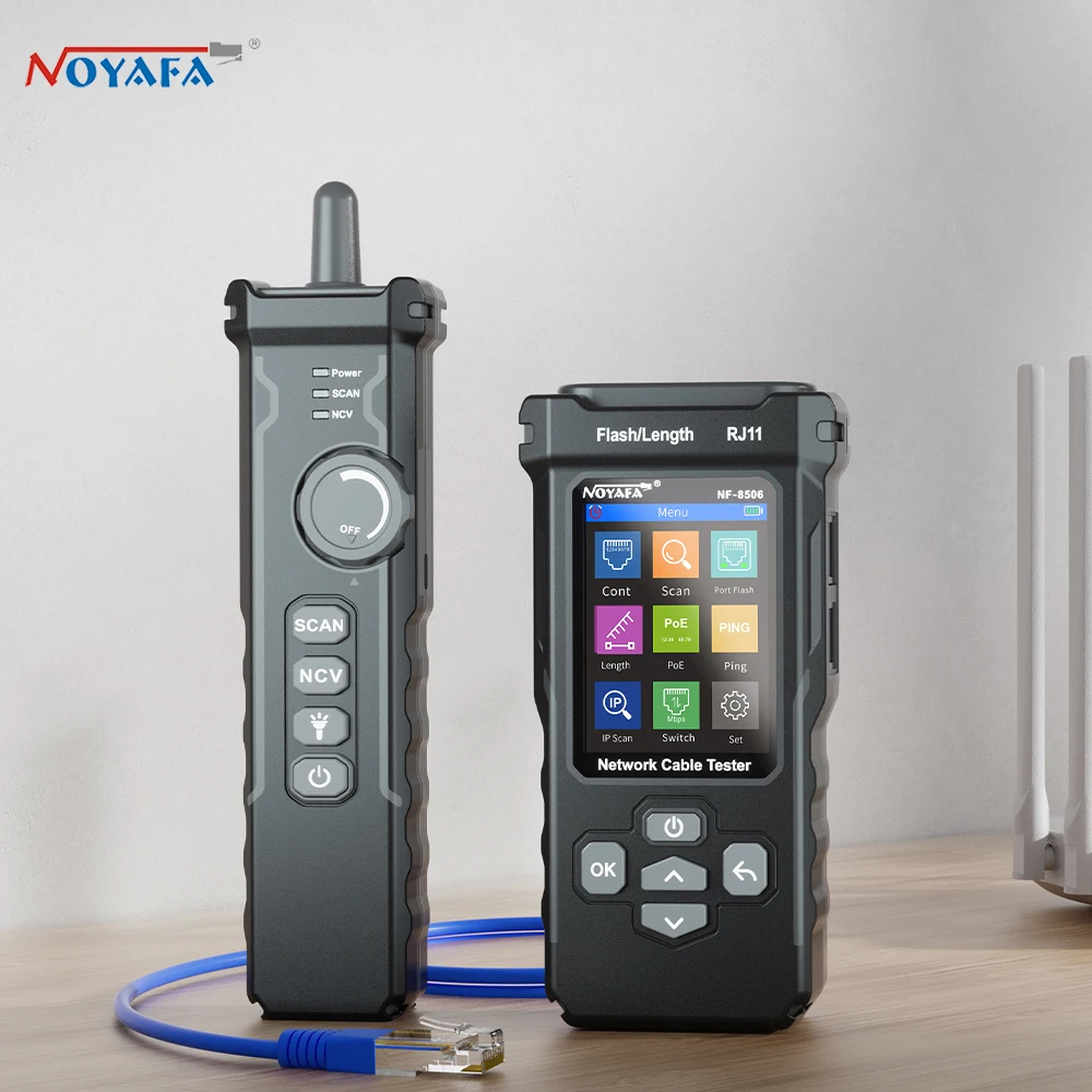 NOYAFA-Multifunções Ethernet Cable Tester, Rede Cable Tracker, Suporta Teste PING, IP Scan, Rede Velocidade Porta RJ45, RJ11, NF 8506