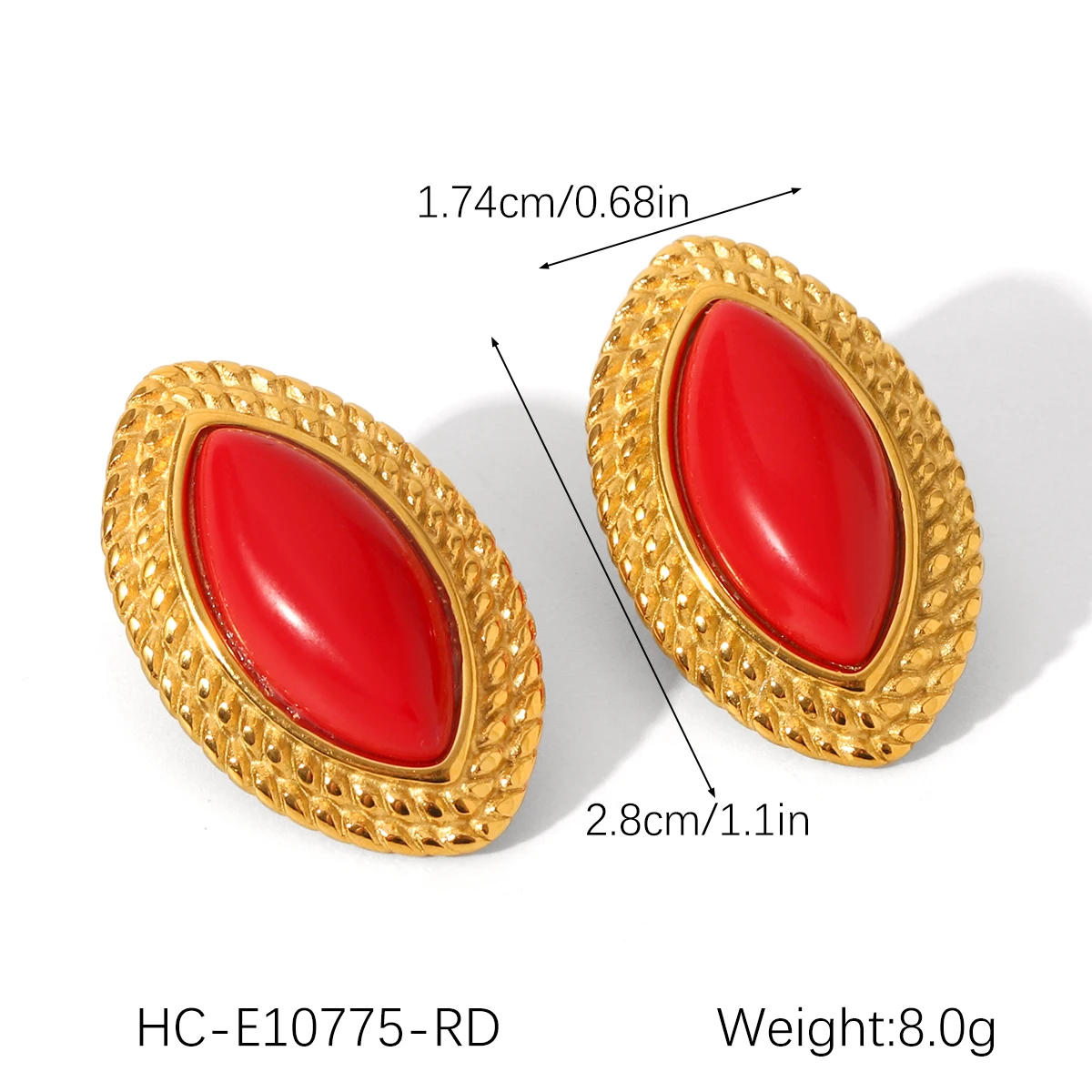 Huangchao 18 Karat vergoldetes, modisches, geometrisches, minimalistisches rotes Achat-Ohrring-Edelstahl-Schmuckset, Geschenke für Frauen – Detail 4