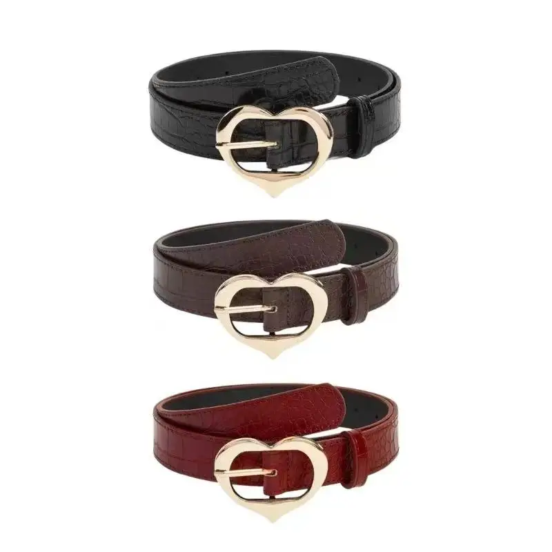 

New Hot Selling Slim Fit Versatile Belt Retro Fashion Adjustable Unique Heart Buckle Belt PU Belt for Rock Fans Wear resistant