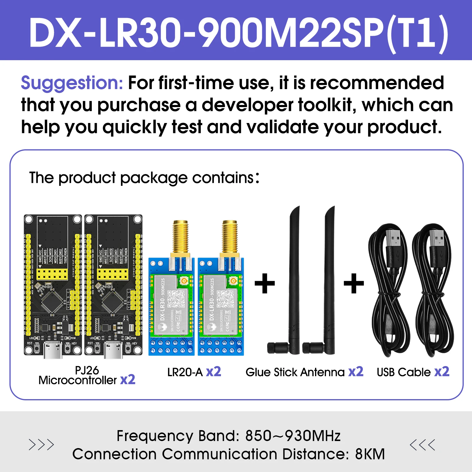 Módulo LoRa SX1262 DX-LR30 868/915/433/475MHz 22dBm 8km Longo Alcance