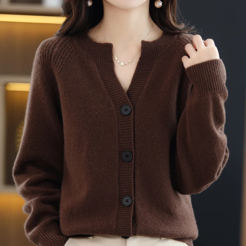 sweater for women 100% Australian Wool Cardigan For Women! Round Neck 2022 Early Spring New Cashmere Sweater Loose Coat Fashion Top Knitted Thread sweater for women Sweaters