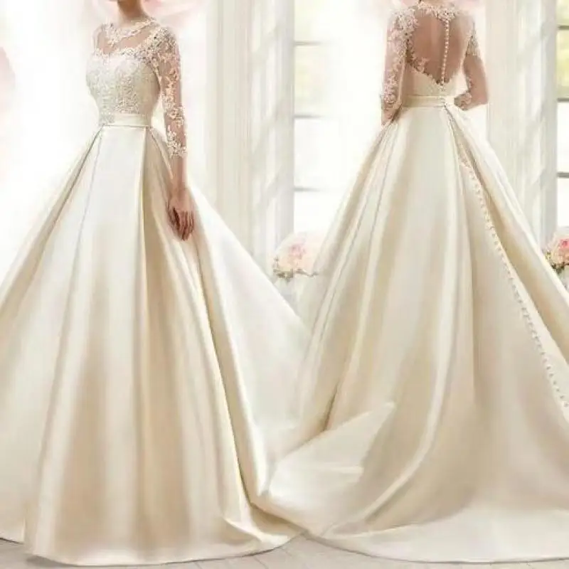 Vintage satén svatební šaty pro ženy elegantní krajka nášivky svatební šaty kněžna večírek vestido de novia plus rozměr vyrobené nestandartní