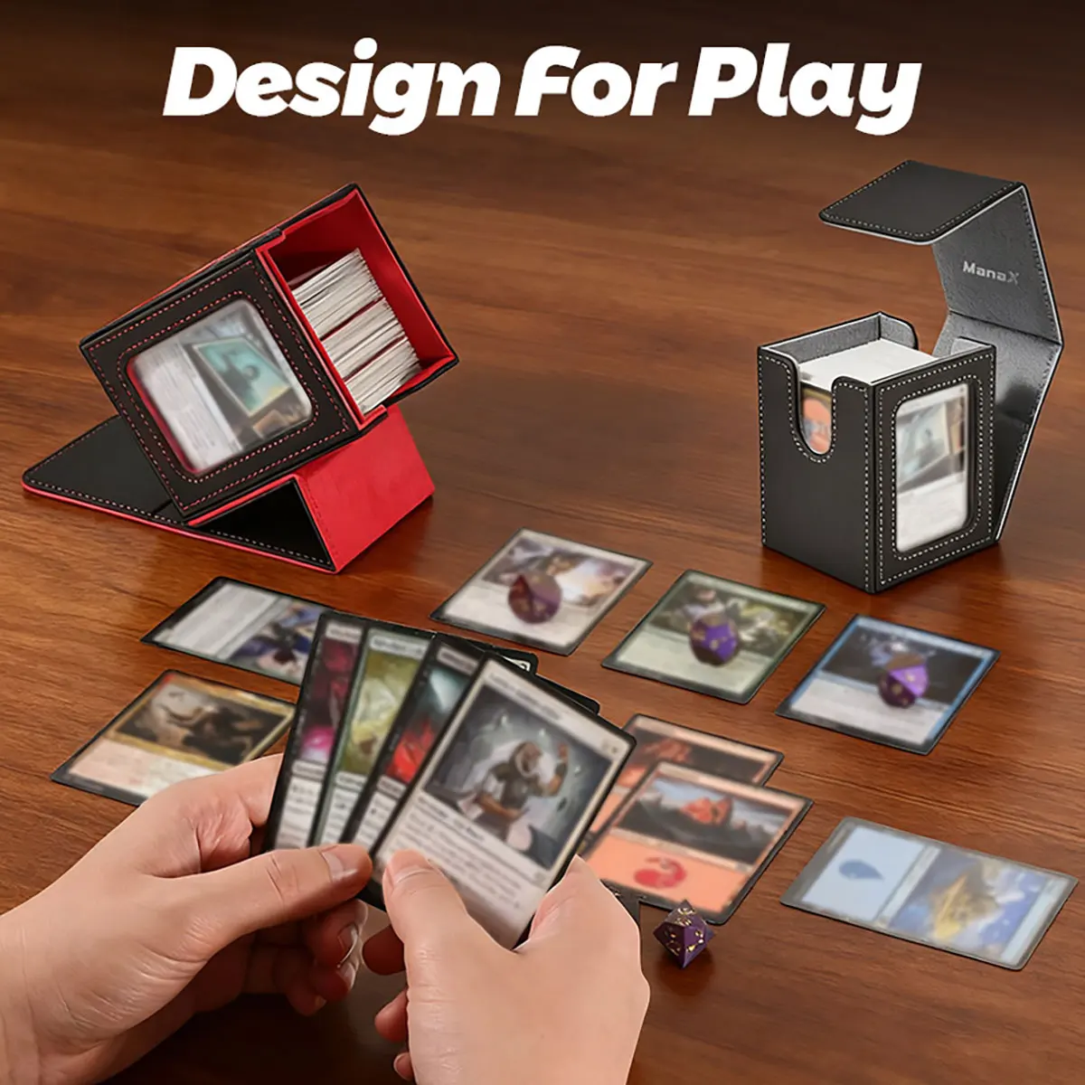 Premium Waterproof PU Leather Card Deck Box with Display Window - Holds Over 100 Double-Sleeved Cards