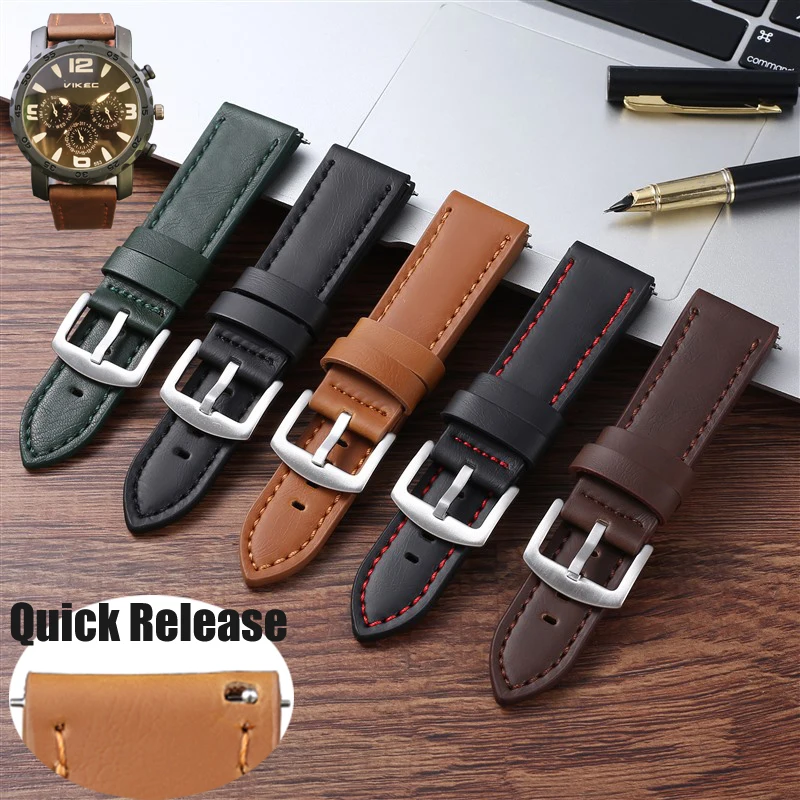 

Quick Release Genuine Leather Watchband Men's Watch Strap 18 19 20 22 mm 24mm Crazy Horse Leather Cowhide Vintage Free shipping