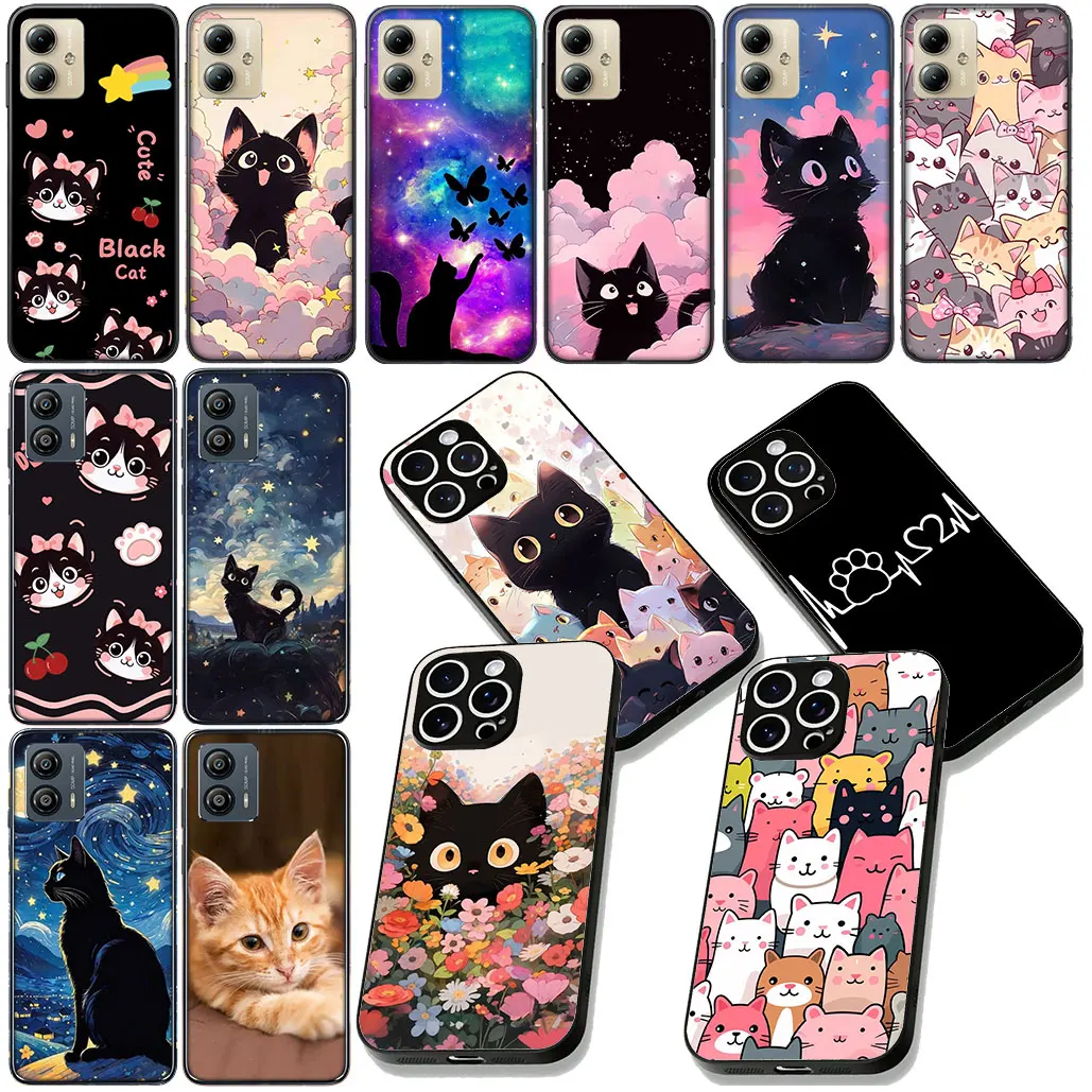 Anime Black Meow Kitten Cat Soft Phone Case