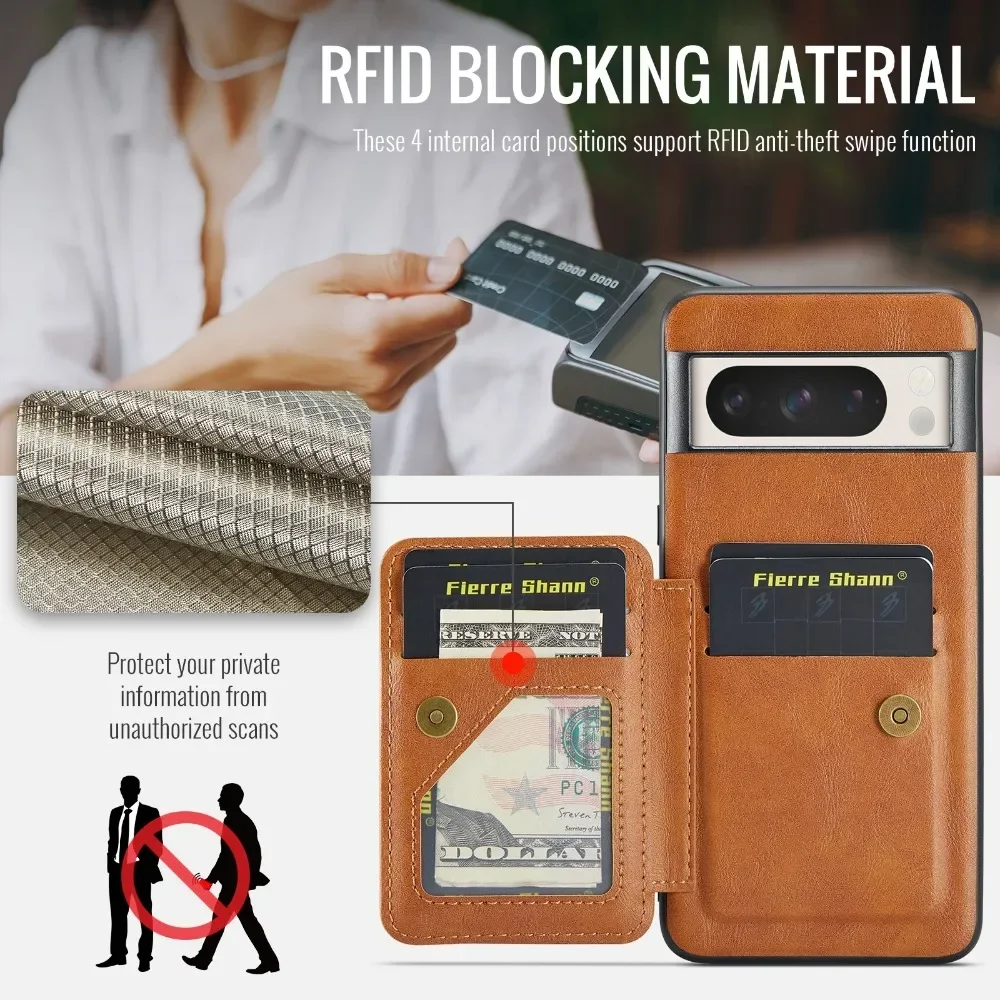 RFID Blocking Flip Card Holder Wallet with Magnetic Retractable Wristband - PU Leather Cover