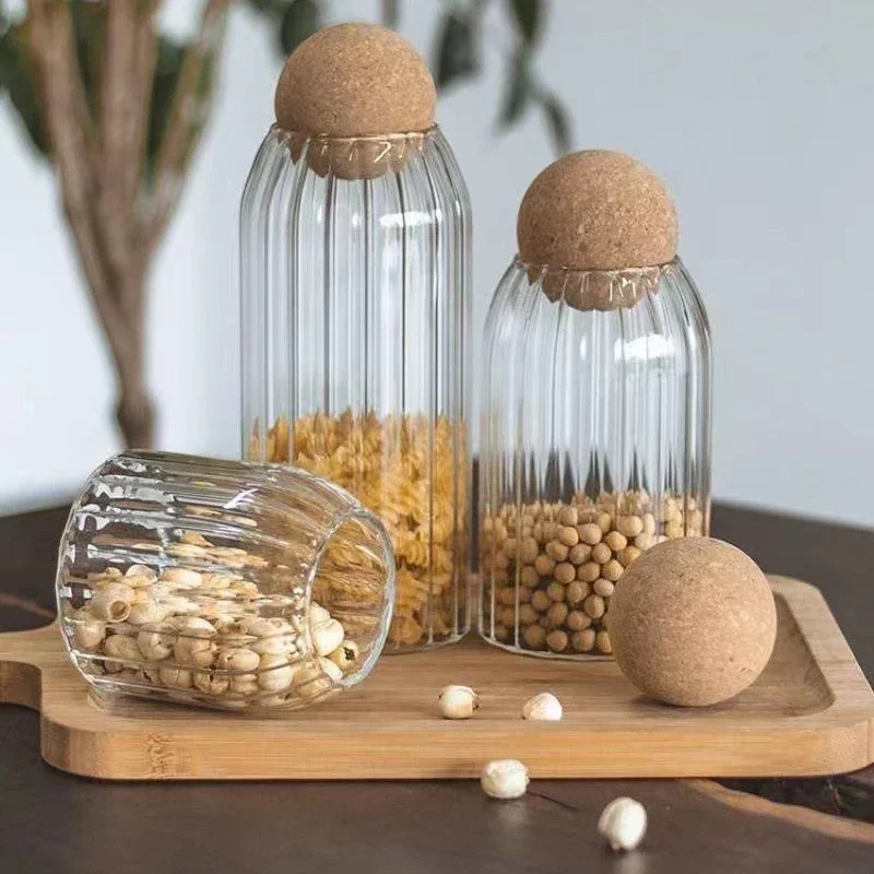 Cork Stopper Transparent Glass Sealed jar High Borosilicate Glass can Kitchen Food Tea Candy Coffee Beans spices Storage Tank 3