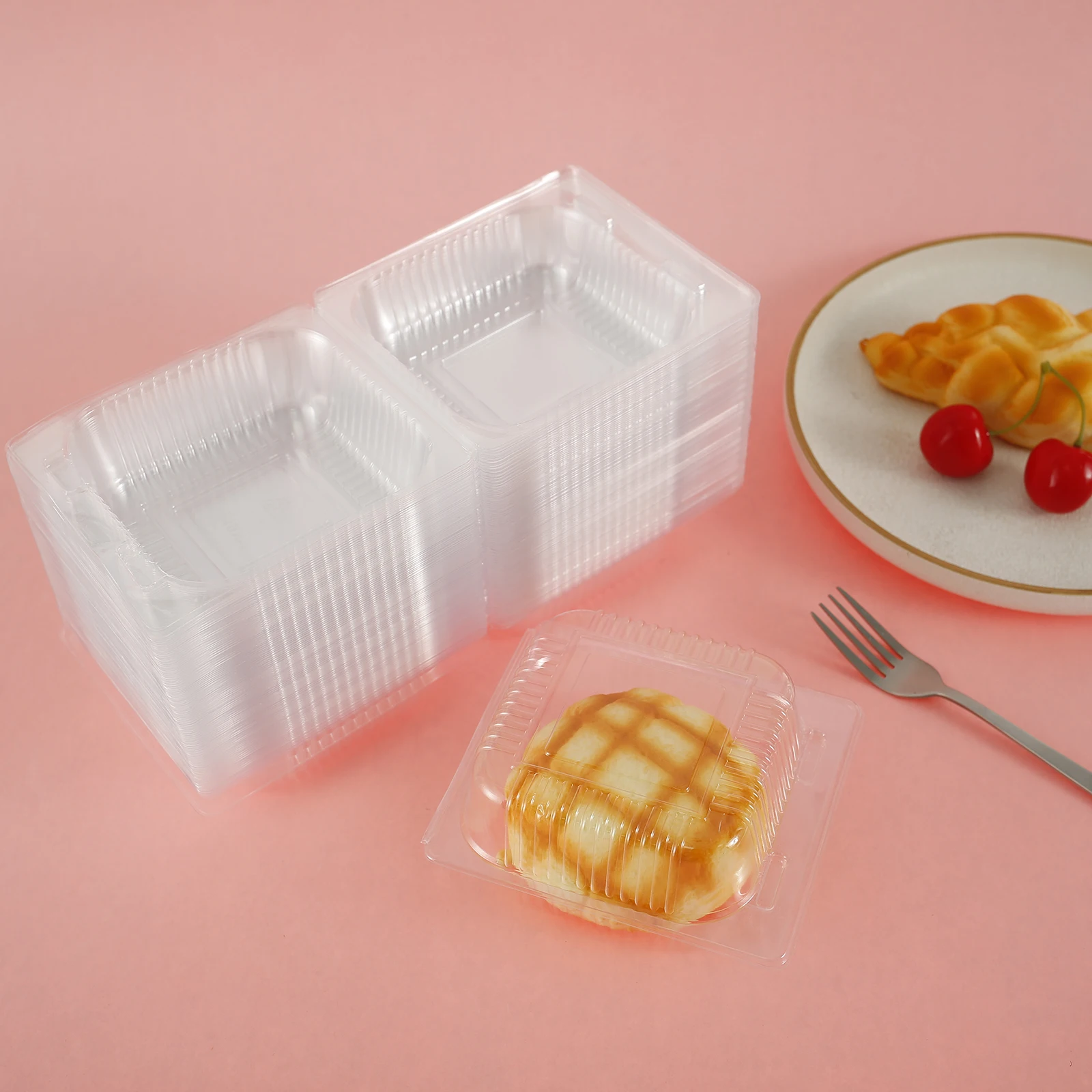 100Pcs Cake Slice Boxes Disposable Food Container with Lid Stackable Clear Storage Box for Pie Cupcake Dessert Kitchenware