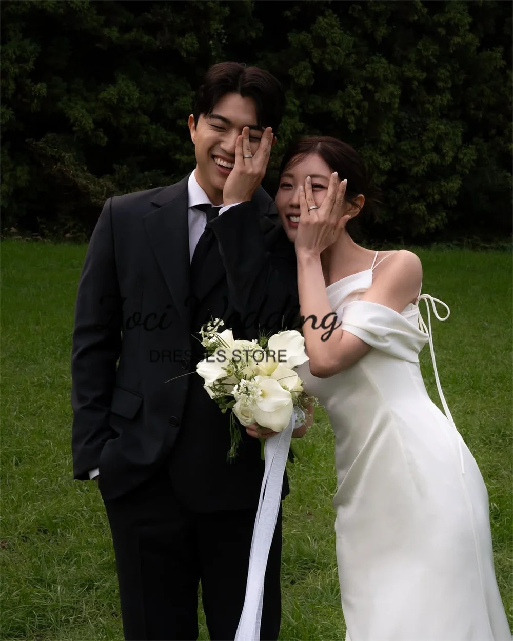 Zoci Elegant One Shoulder Korea Wedding Dresses Customized Spaghetti Straps Mermaid Bride Dress Crepe PhotoShoot Bridal Gown