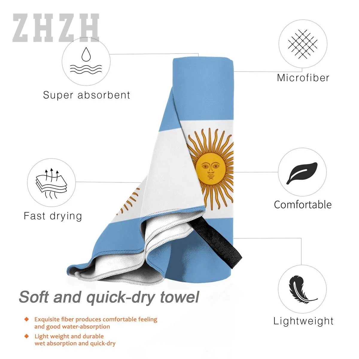More Design Argentina Flag Emblem Bath Towel Quick dry Microfiber Absorbing Soft Water Breathable Beach Swimming Bathroom 4