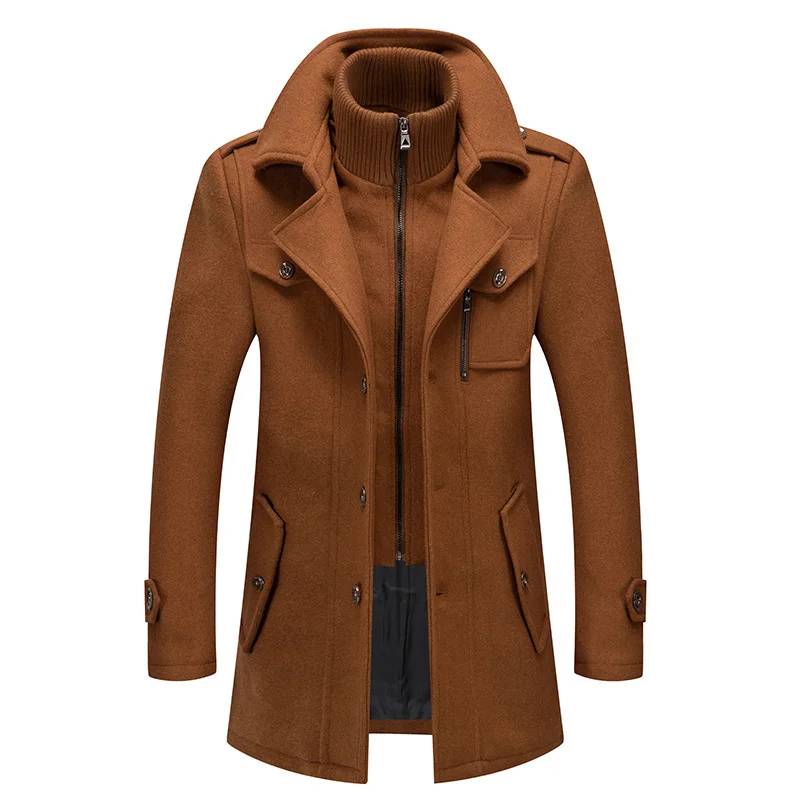 

Winter Men Wool Blends Coats Autumn Solid Color Cold Resistant Woolen Overcoat Double Collar Business Casual Trench Jacket