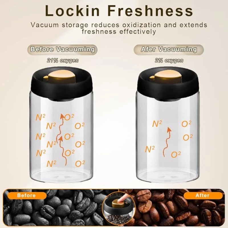 Vacuum Coffee Canisters With Airtight Lids For Coffee Tea Beans Sugar Borosilicate Glass Mason Jars Vacuum Sealer Kit