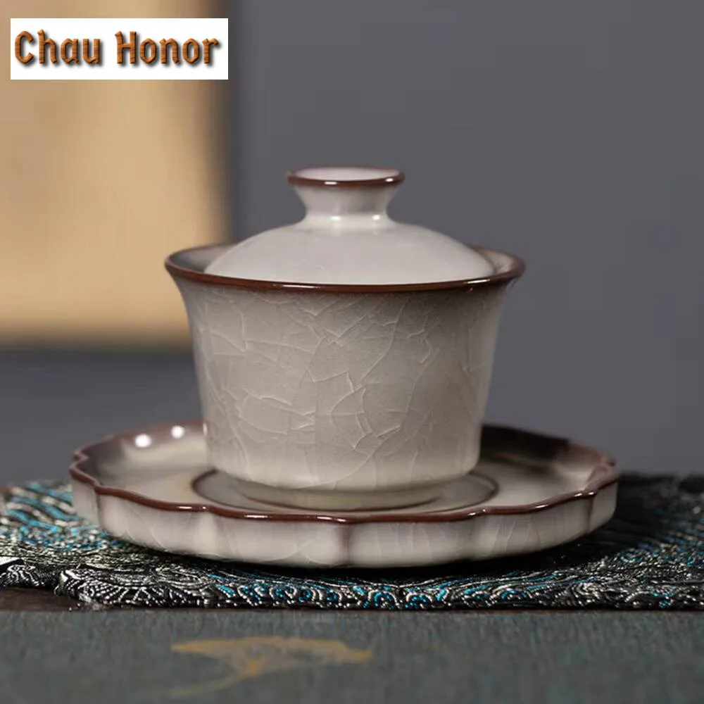 160ml Retro Longquan Celadon Gaiwan Handmade Ruby Tea Brewing Cup Tea Tureen Tea Maker Cover Bowl Teaware Supplies Ornament Gift