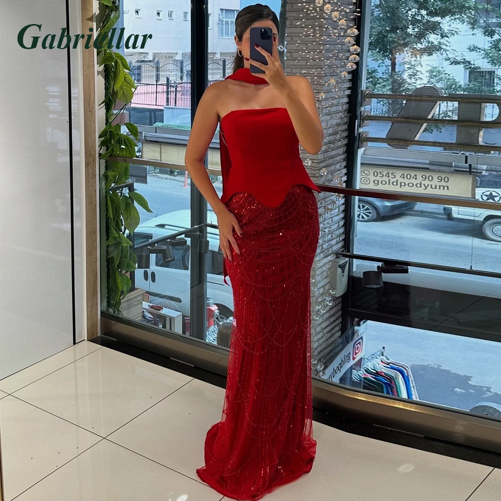 Gabriellar Fancy Beads Prom Dresses for Women Satin Mermaid Sleeveless Lacing up Floor Length Special Occasion Gown Customized